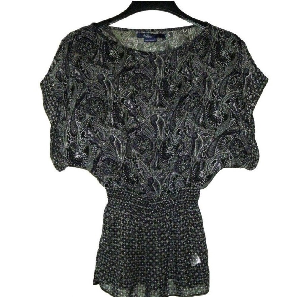 Miley Cyrus MAX Azria Blouse Womens XL Paisley Black Sheer Whimsical Gothic